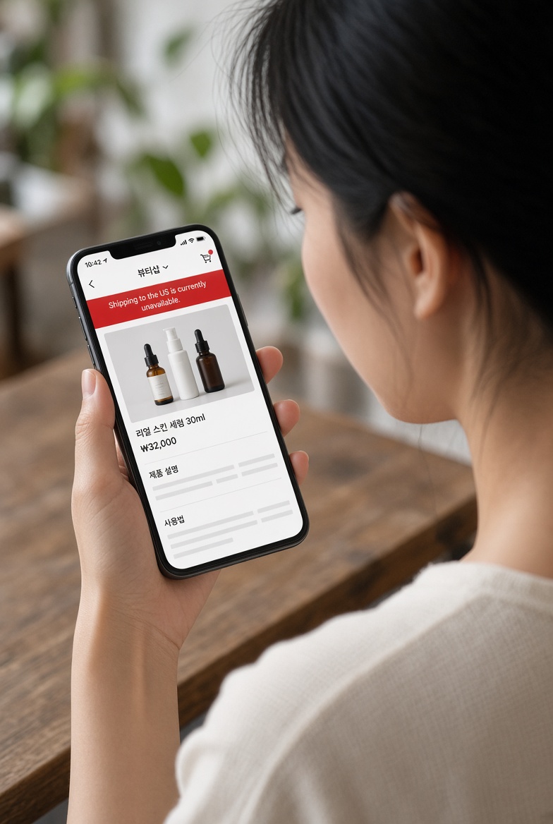 Korean app showing this store does not ship to the US