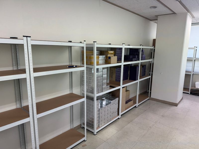Shelving aisle at the KorExBridge warehouse in Gasan-dong, Seoul